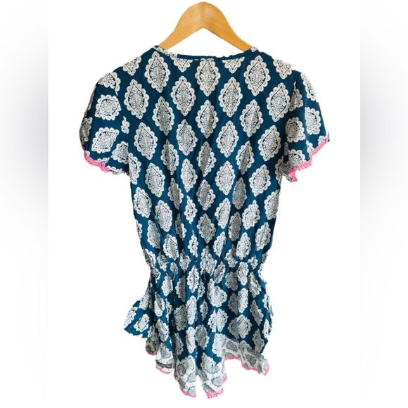 Cottagecore Chic Summer Romper –Navy & White with Pink Tassel Accents Size Small - Picture 3 of 3